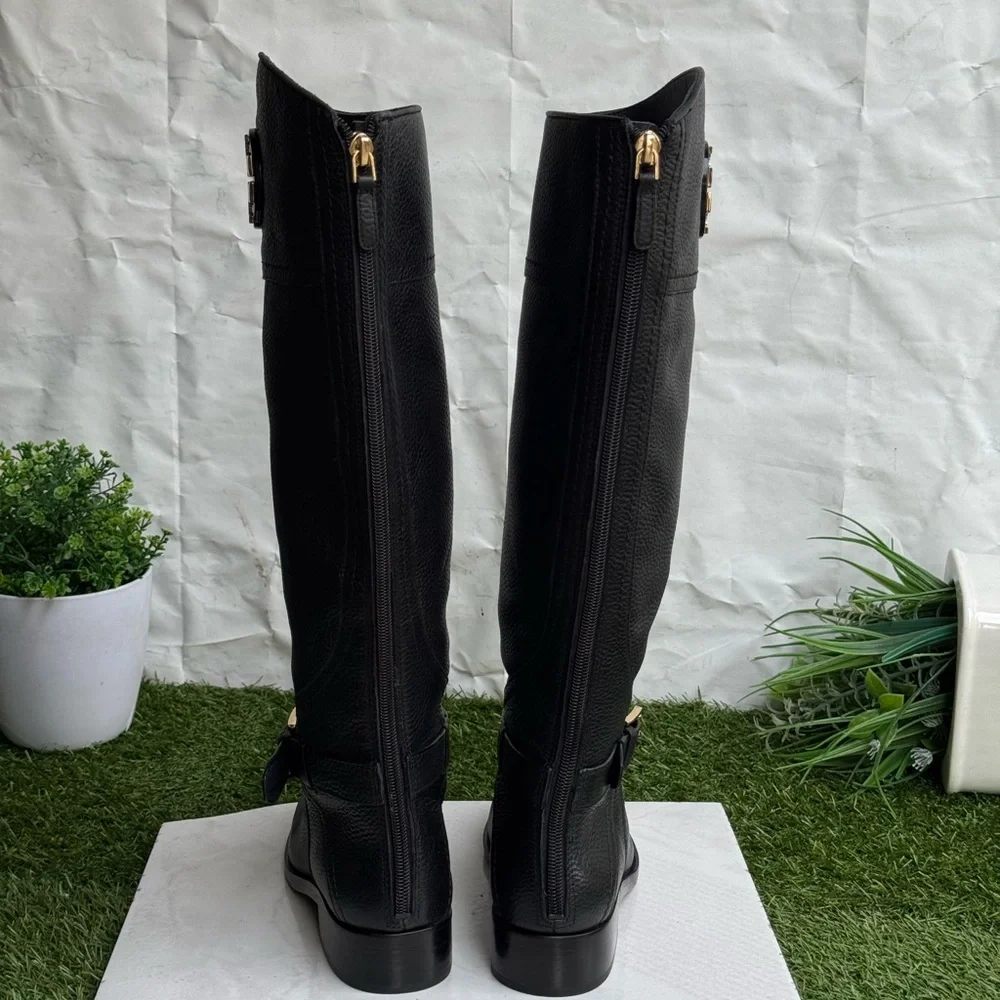 Tory Burch Adeline tall Riding Boots tumbled black leather women’s size 5.5 New